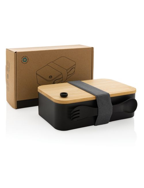 Pudełko śniadaniowe z bambusowym wieczkiem, PP z recyklingu