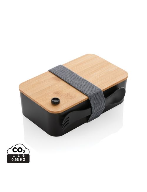 Pudełko śniadaniowe z bambusowym wieczkiem, PP z recyklingu