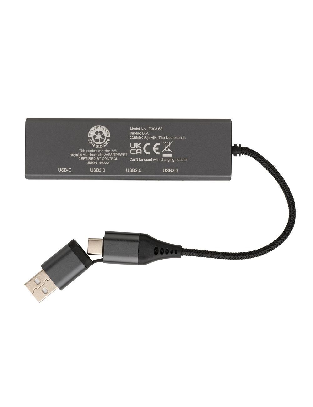 Hub USB 2.0 z USB C, aluminium z recyklingu