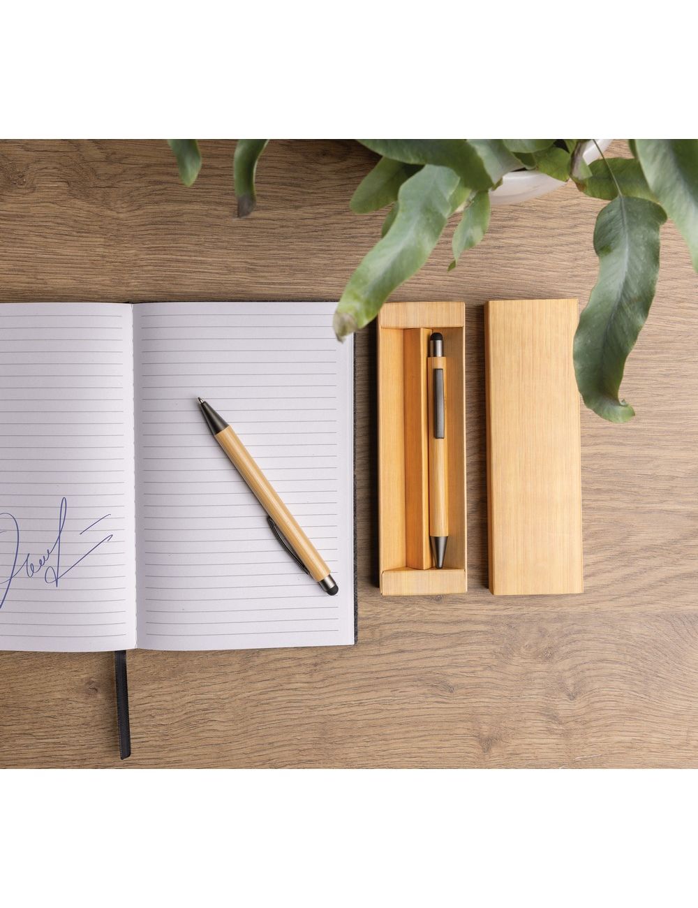 Bambusowy zestaw piśmienny, długopis i ołówek