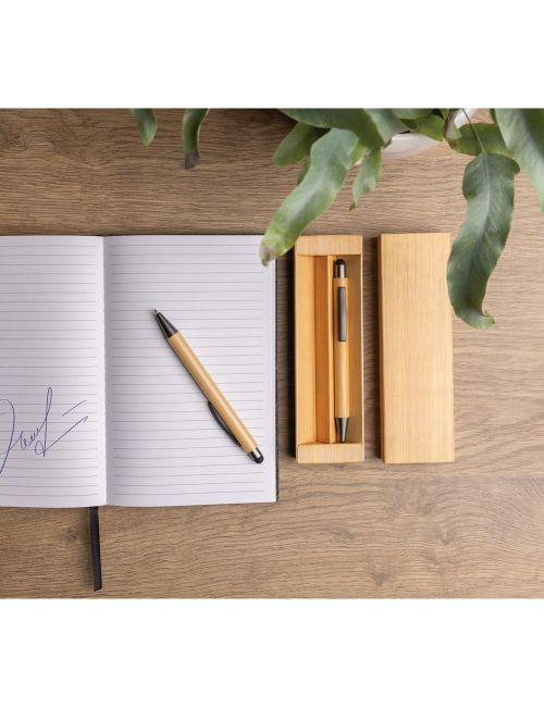 Bambusowy zestaw piśmienny, długopis i ołówek