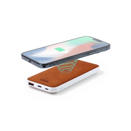 Bezprzewodowy power bank 8000 mAh z RABS, ładowarka bezprzewodowa 10W, element ze skóry z recyklingu