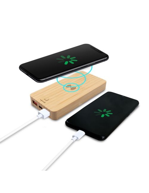 Bambusowy bezprzewodowy power bank 8000 mAh B'RIGHT, ładowarka bezprzewodowa 15W | Benson