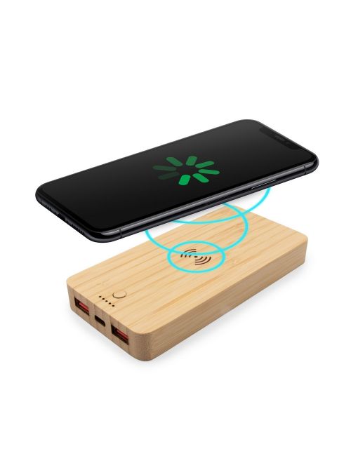 Bambusowy bezprzewodowy power bank 8000 mAh B'RIGHT, ładowarka bezprzewodowa 15W | Benson