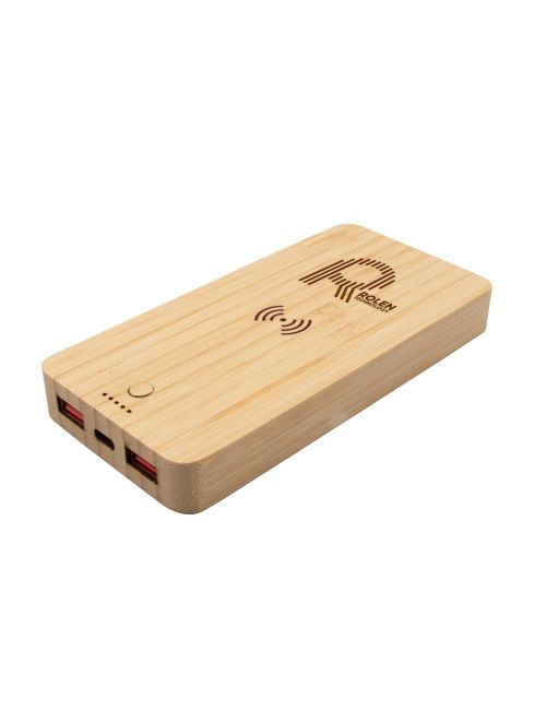 Bambusowy bezprzewodowy power bank 8000 mAh B'RIGHT, ładowarka bezprzewodowa 15W | Benson