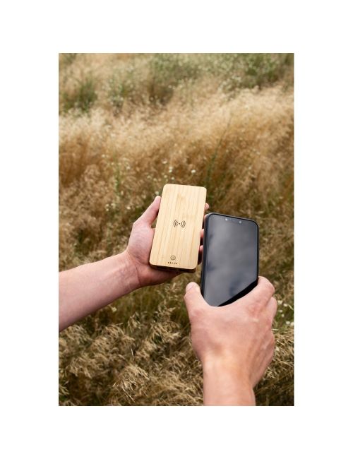 Bambusowy bezprzewodowy power bank 8000 mAh B'RIGHT, ładowarka bezprzewodowa 15W | Benson