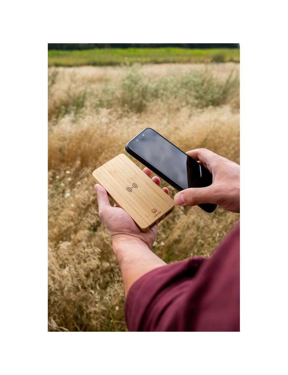 Bambusowy bezprzewodowy power bank 8000 mAh...