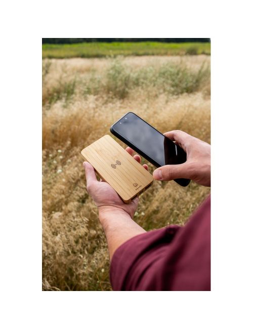 Bambusowy bezprzewodowy power bank 8000 mAh B'RIGHT, ładowarka bezprzewodowa 15W | Benson