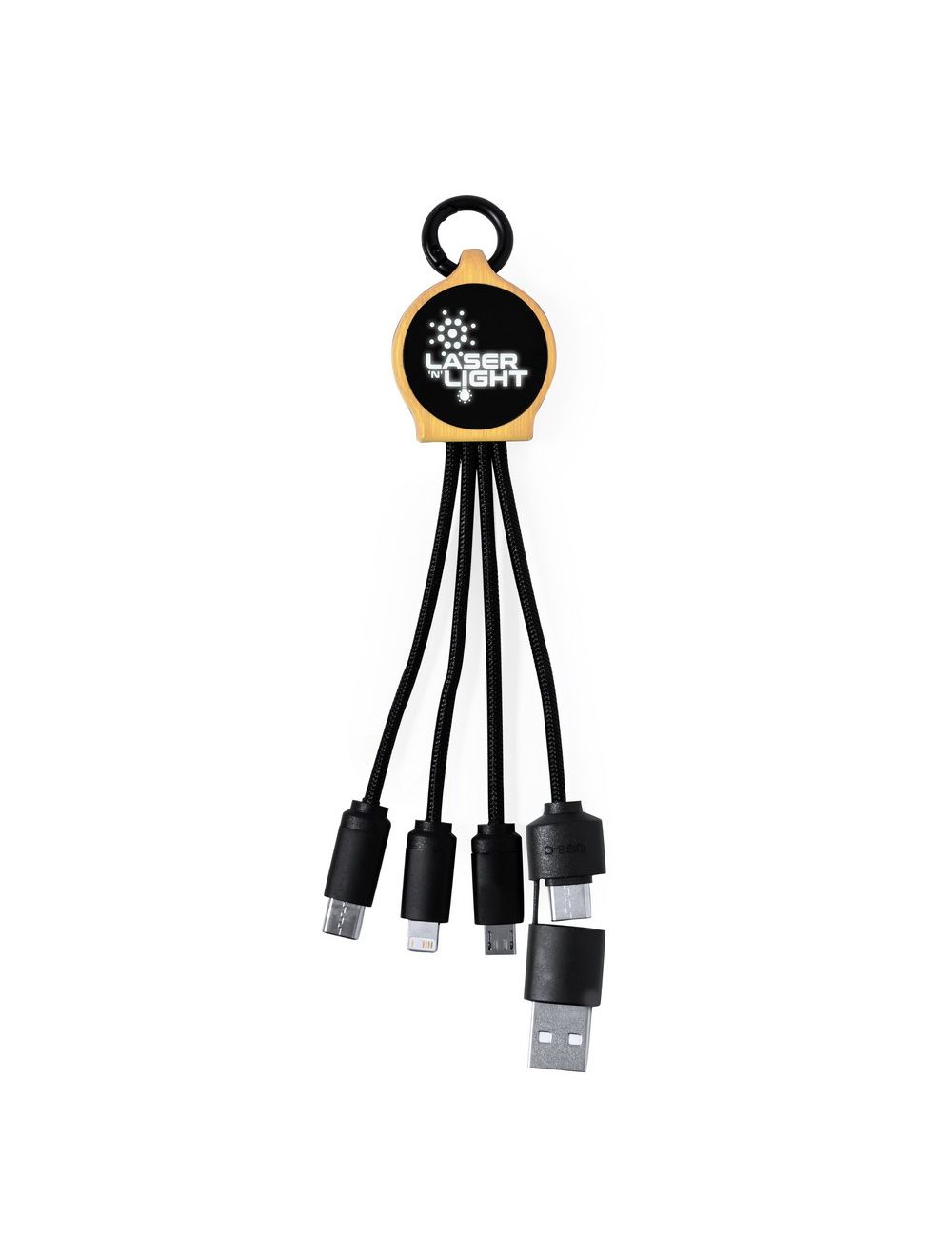 Kabel do ładowania z karabińczykiem, bambusowy...