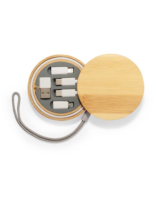 Kabel do ładowania i synchronizacji ze słomy pszenicznej, 3 adaptery w komplecie, bambusowe etui