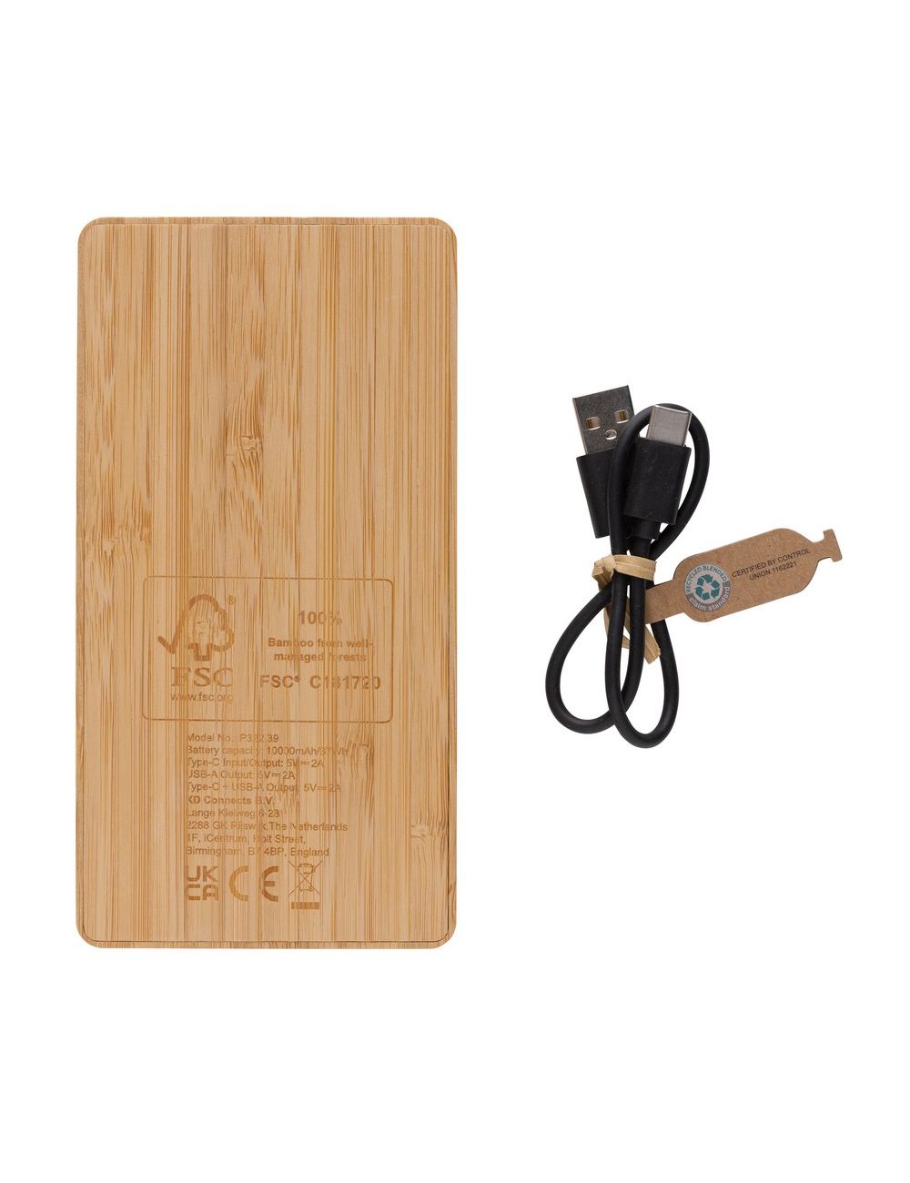 Bambusowy power bank 8000 mAh, ładowarka słoneczna