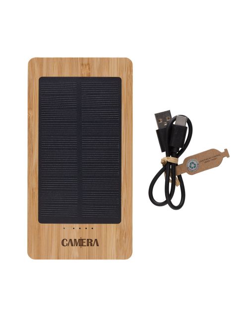 Bambusowy power bank 8000 mAh, ładowarka słoneczna