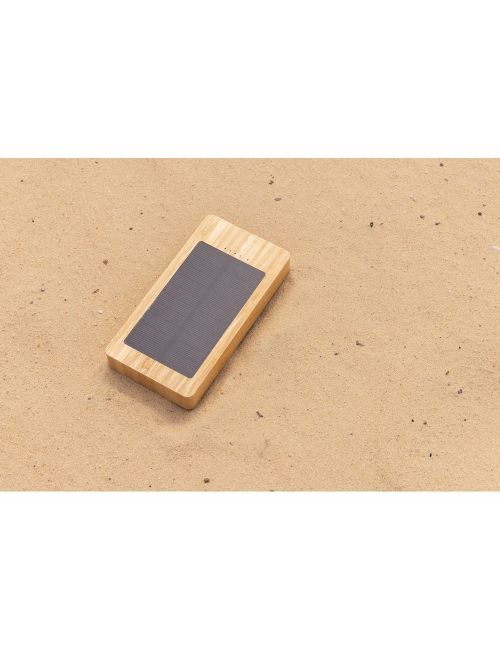 Bambusowy power bank 8000 mAh, ładowarka słoneczna