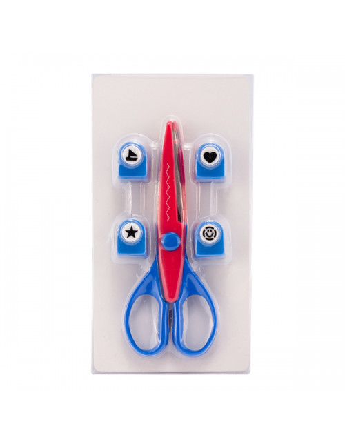 Zestaw dziurkaczy z nożyczkami Fun-design, niebieski 