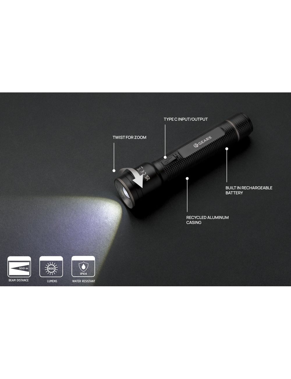 Latarka Gear X, ładowana przez USB, aluminium z...