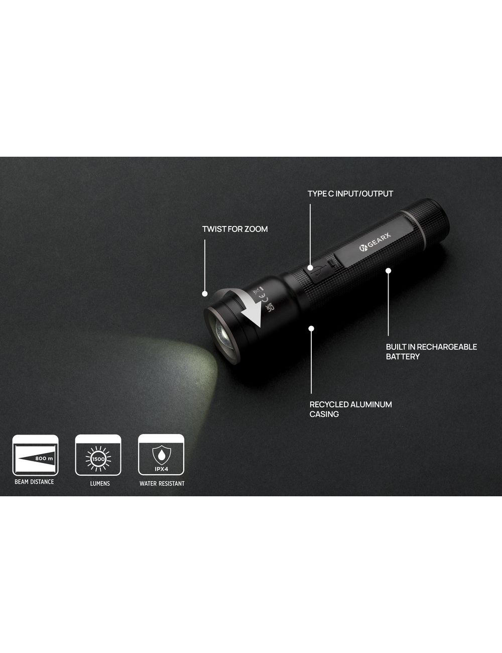 Duża latarka Gear X, ładowana przez USB,...