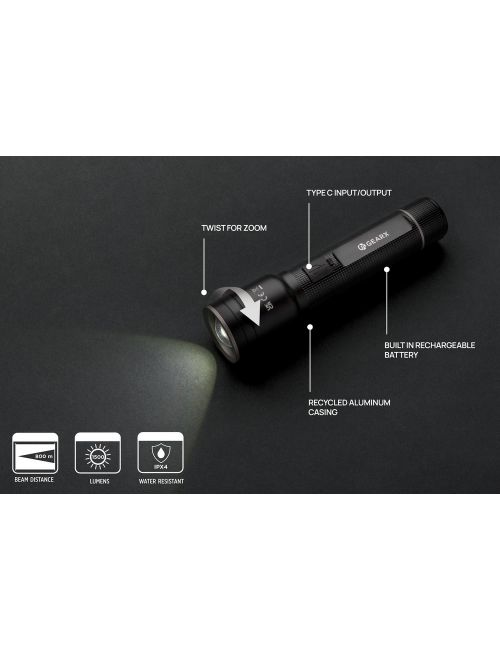Duża latarka Gear X, ładowana przez USB, aluminium z recyklingu