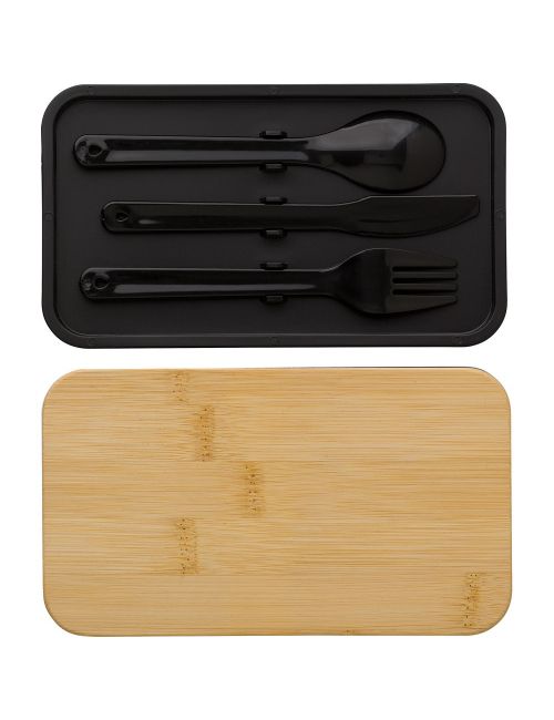 Pudełka śniadaniowe 2 szt., 2x400 ml, bambusowe wieczko, sztućce