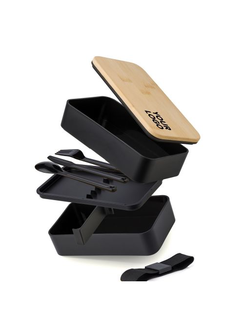 Pudełka śniadaniowe 2 szt., 2x400 ml, bambusowe wieczko, sztućce