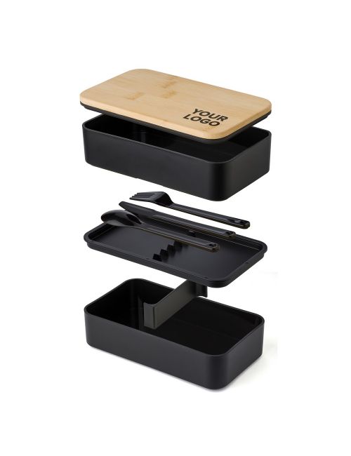 Pudełka śniadaniowe 2 szt., 2x400 ml, bambusowe wieczko, sztućce