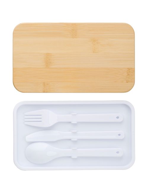 Pudełka śniadaniowe 2 szt., 2x400 ml, bambusowe wieczko, sztućce