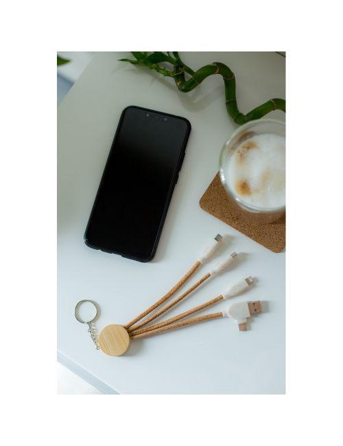 Korkowy kabel do ładowania B'RIGHT, bambusowy element, brelok do kluczy | Antez