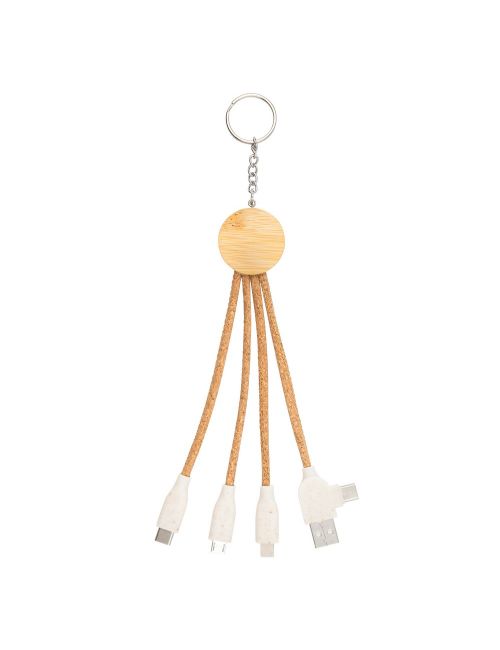 Korkowy kabel do ładowania B'RIGHT, bambusowy element, brelok do kluczy | Antez