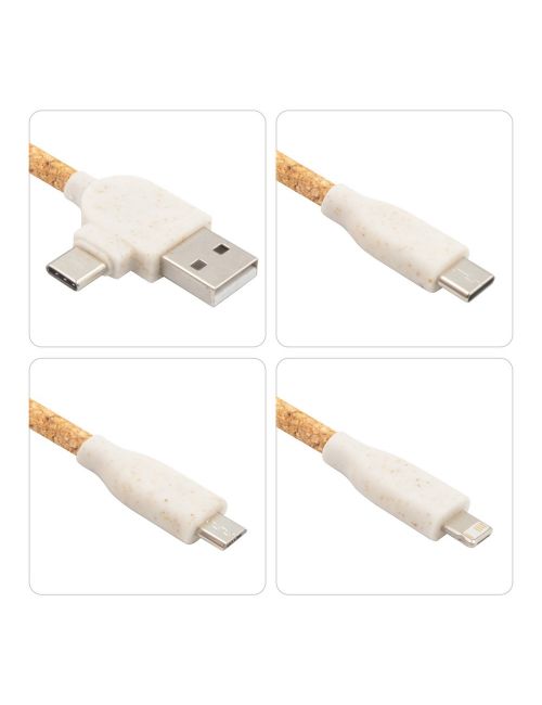 Korkowy kabel do ładowania B'RIGHT, bambusowy element, brelok do kluczy | Antez