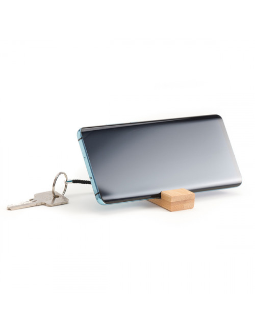 Bambusowy brelok z podstawką pod telefon, beżowy