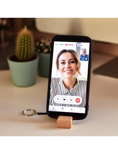 Bambusowy brelok z podstawką pod telefon, beżowy