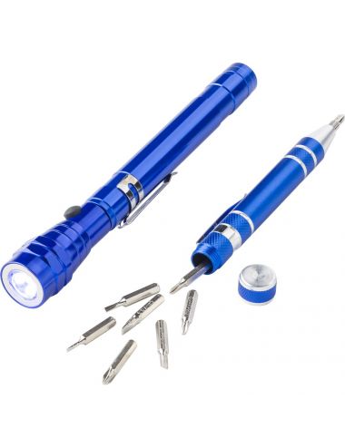 Zestaw narzędzi, śrubokręt (8 el.), teleskopowa latarka 3...