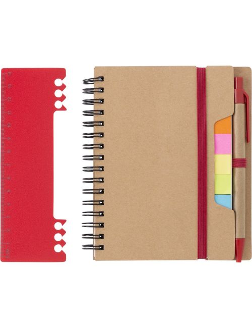 Zestaw do notatek, notatnik, długopis, linijka, karteczki samoprzylepne