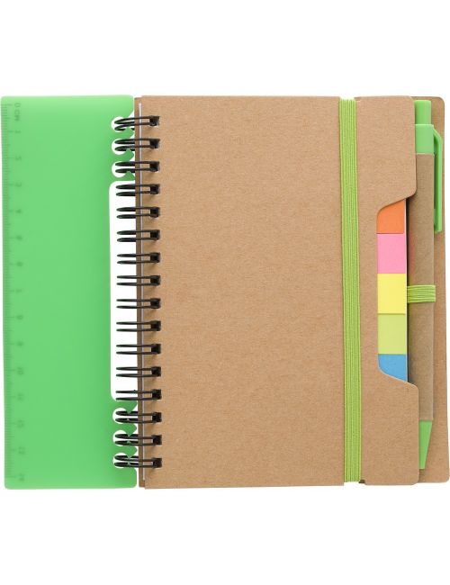 Zestaw do notatek, notatnik, długopis, linijka, karteczki samoprzylepne