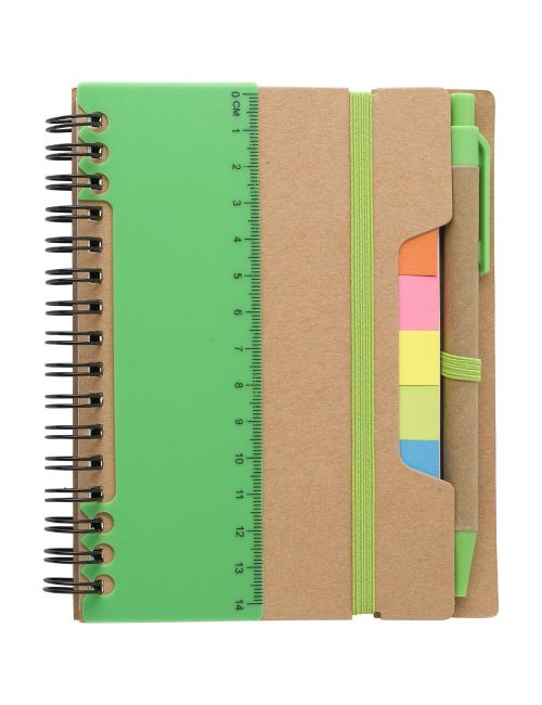 Zestaw do notatek, notatnik, długopis, linijka, karteczki samoprzylepne