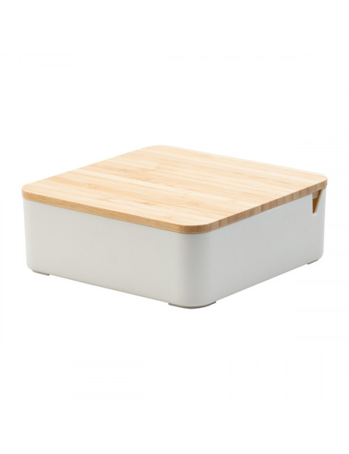 Pudełko z bambusową pokrywką i dużym lusterkiem Vanity, brązowy