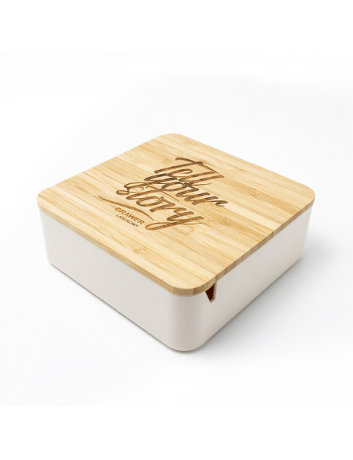 Pudełko z bambusową pokrywką i dużym lusterkiem Vanity, brązowy