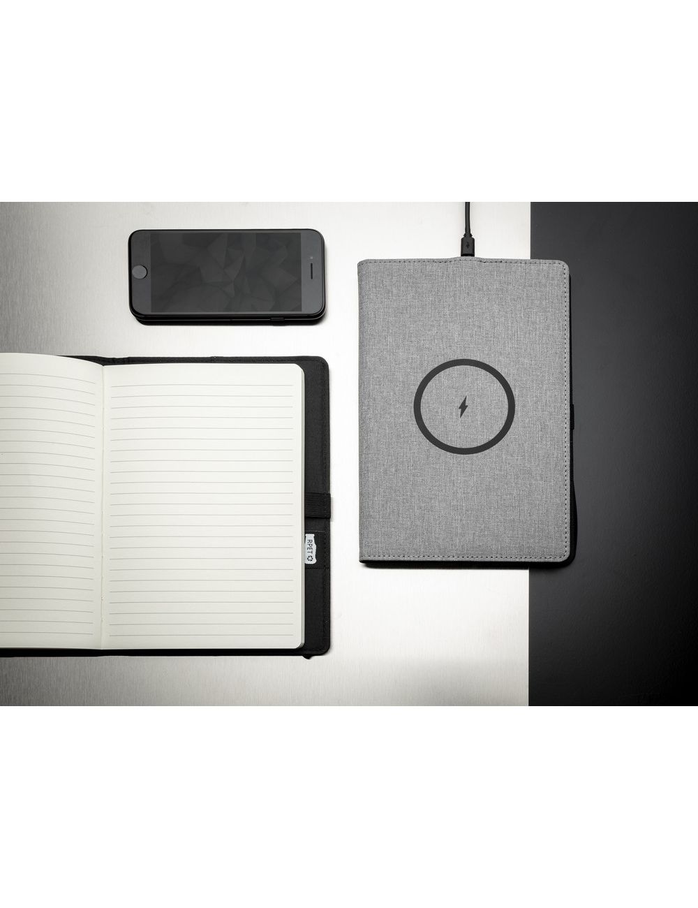 Notatnik A5 rPET, ładowarka bezprzewodowa 5W Air