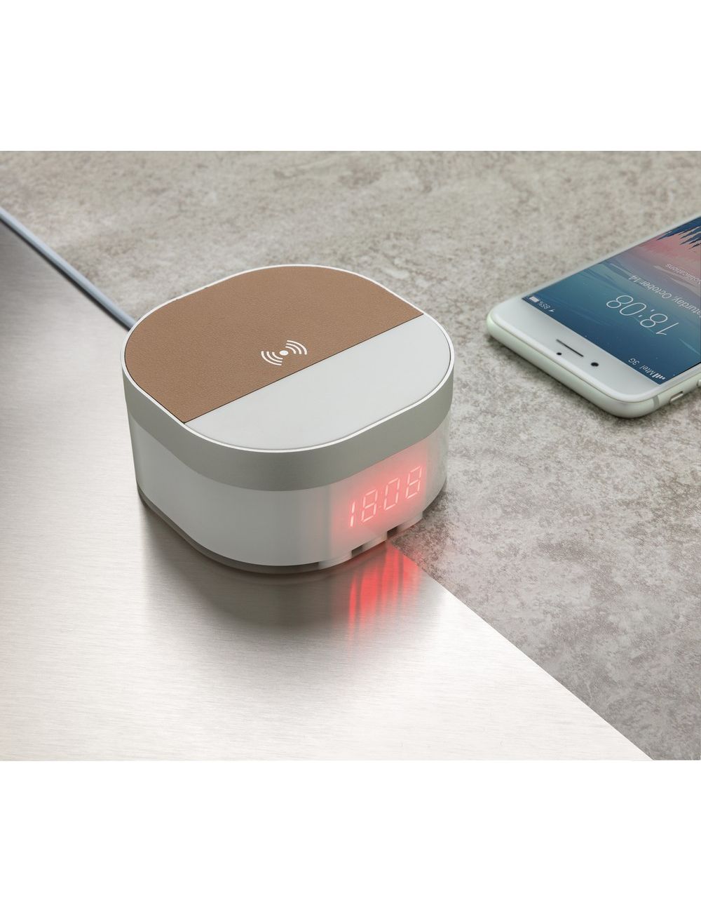 Ładowarka bezprzewodowa 5W Aria, zegar cyfrowy