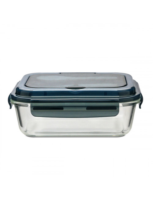 Szklany lunch box ze sztućcami 1000 ml Lagos, czarny