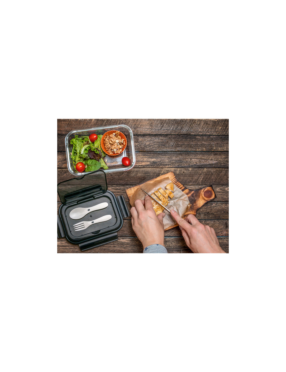 Szklany lunch box ze sztućcami 1000 ml Lagos,...