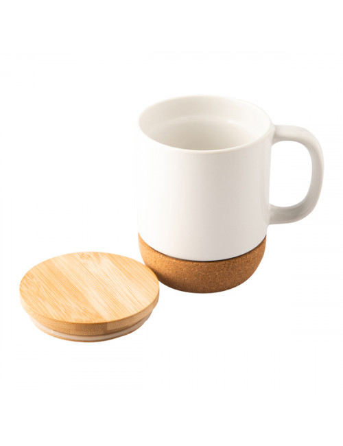 Kubek ceramiczny z bambusową przykrywką Giulia, biały 