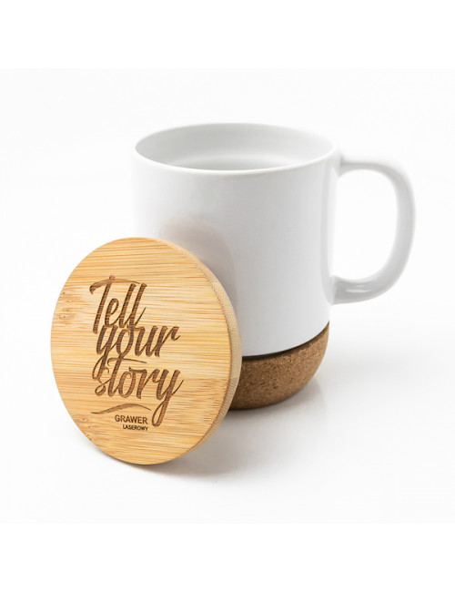 Kubek ceramiczny z bambusową przykrywką Giulia, biały 