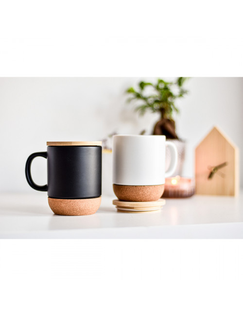 Kubek ceramiczny z bambusową przykrywką Giulia, biały 