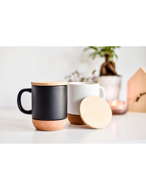 Kubek ceramiczny z bambusową przykrywką Giulia, biały 