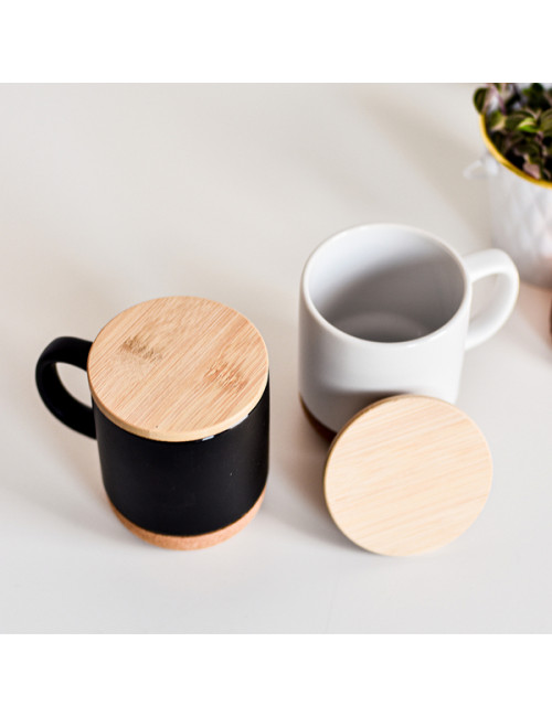 Kubek ceramiczny z bambusową przykrywką Giulia, biały 