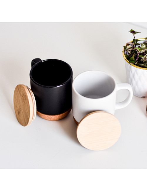 Kubek ceramiczny z bambusową przykrywką Giulia, czarny 