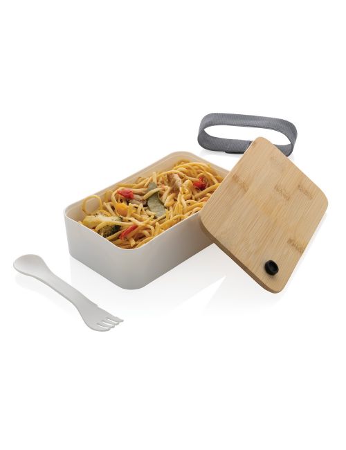 Pudełko śniadaniowe z bambusowym wieczkiem, PP z recyklingu