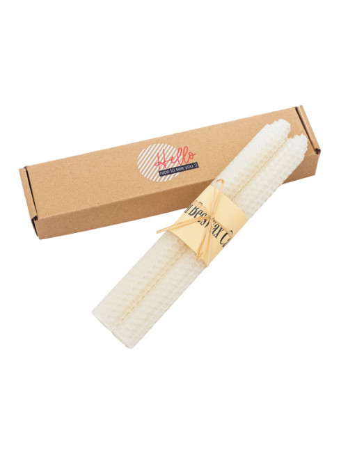 Zestaw 2 długich świec z wosku pszczelego Biella, biały