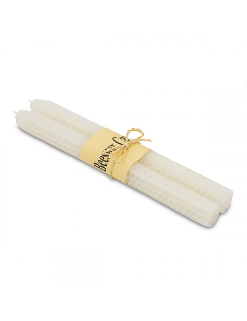 Zestaw 2 długich świec z wosku pszczelego Biella, biały