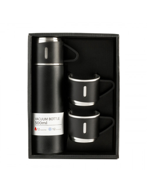 Termos 500ml z kubkami Narvik, czarny 